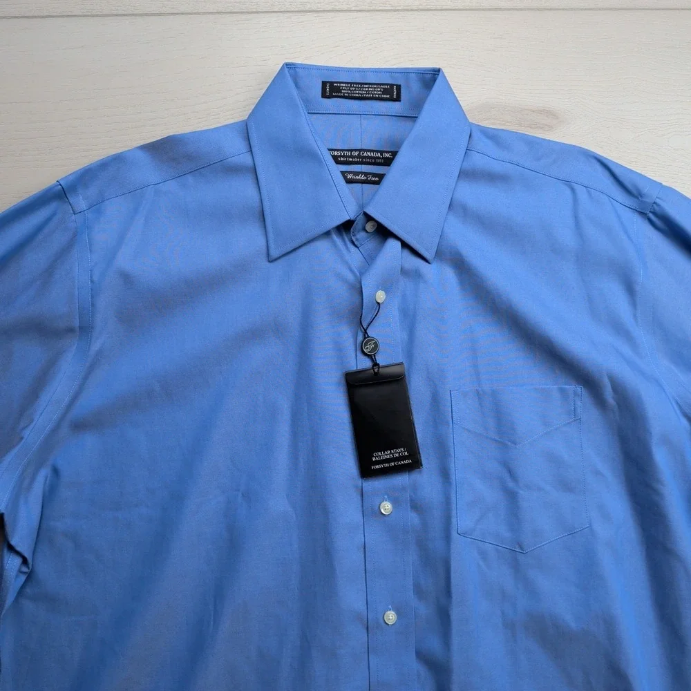 NEW Forsyth of Canada Dress Shirt Mens 16.5 34/35 Blue Wrinkle Free‎ Cotton